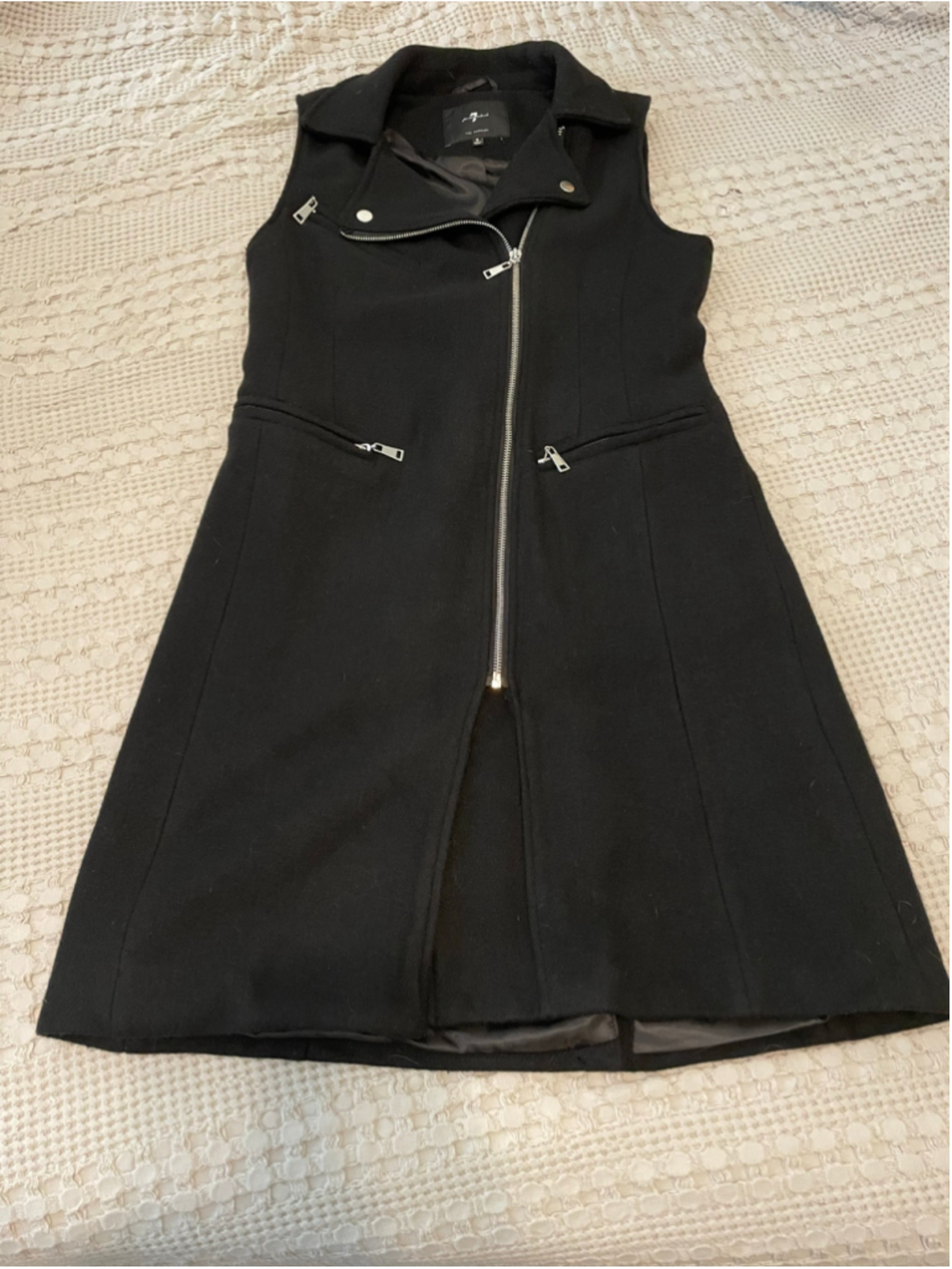 7 For All Mankind Black Moto wool coat dress Size S winter capsule wardrobe